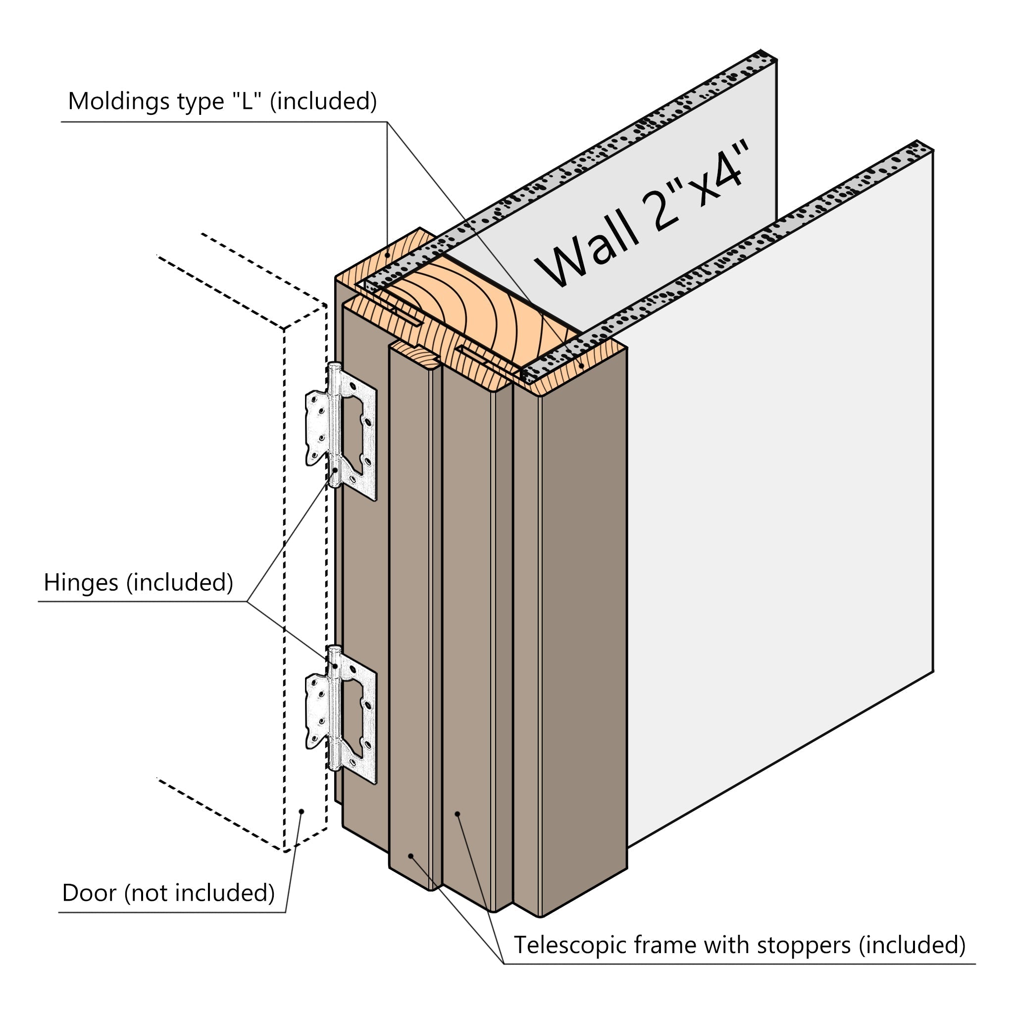 European Adjustable Door Frame XTM - 05 - Single for 2" x 4" wall