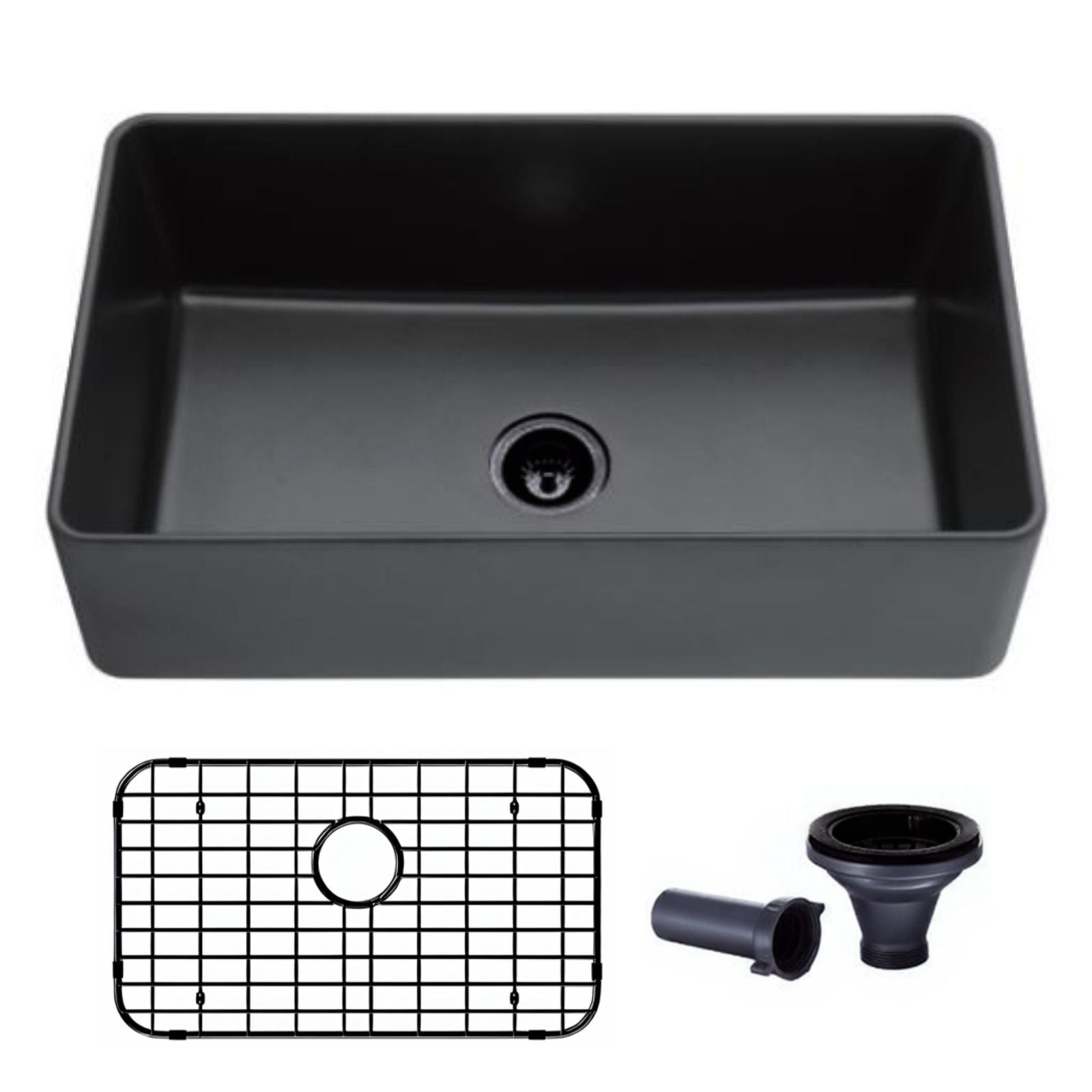 33x19 Tablier Evier de cuisine Farmhouse simple en granit composite noir avec grilles