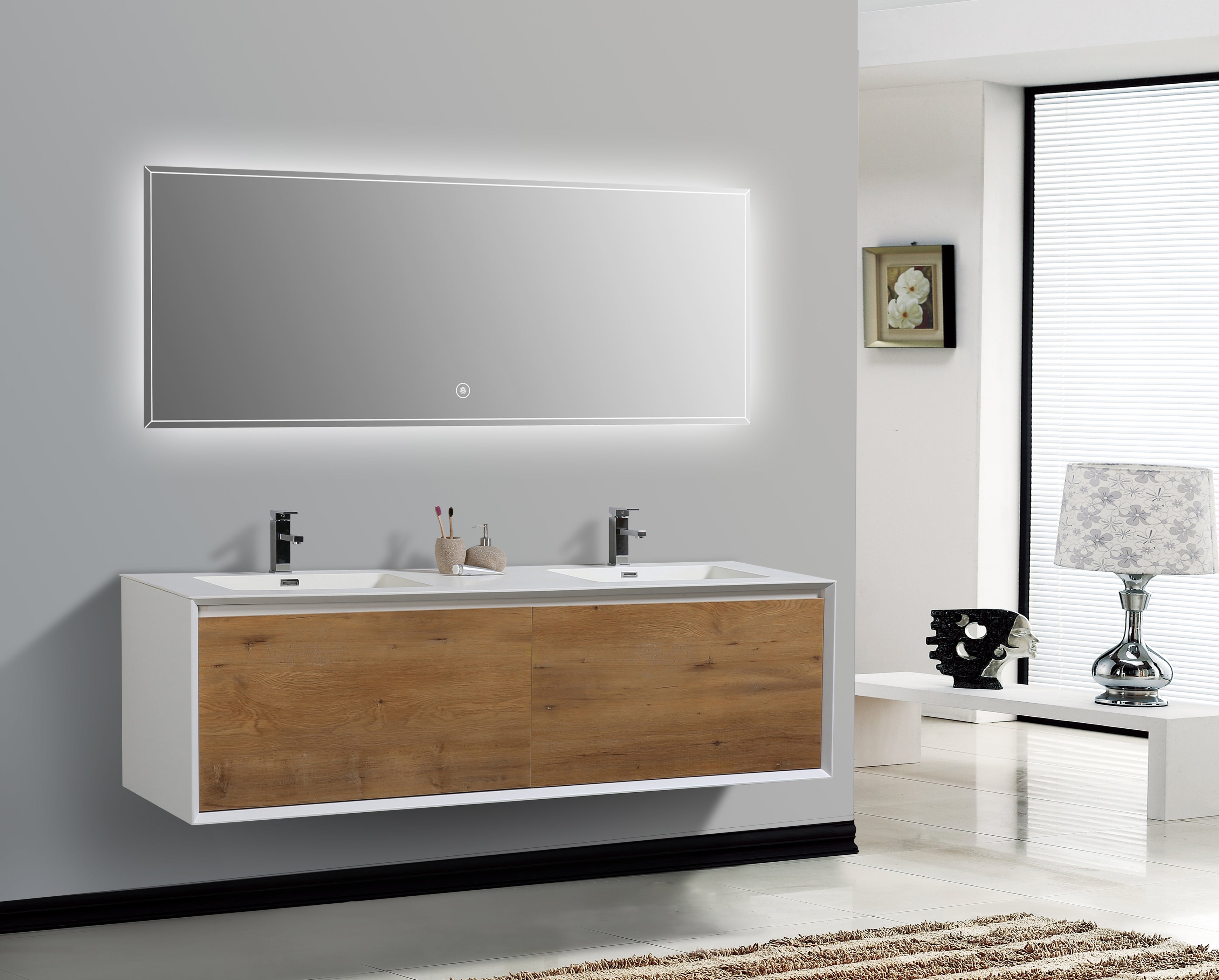 Flores 75" - Matte White + Oak