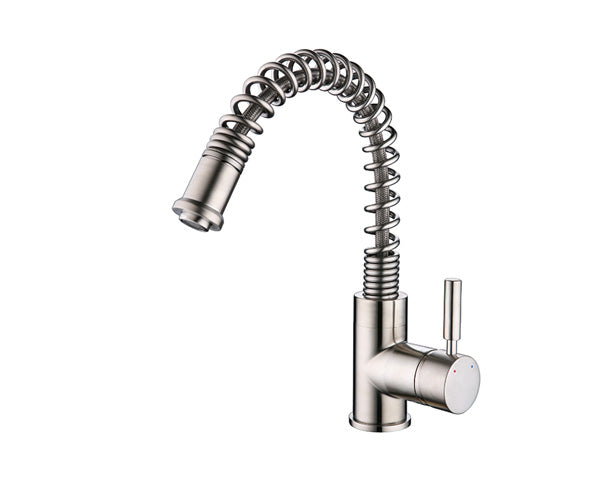 Modern low-profile kitchen faucet with spring