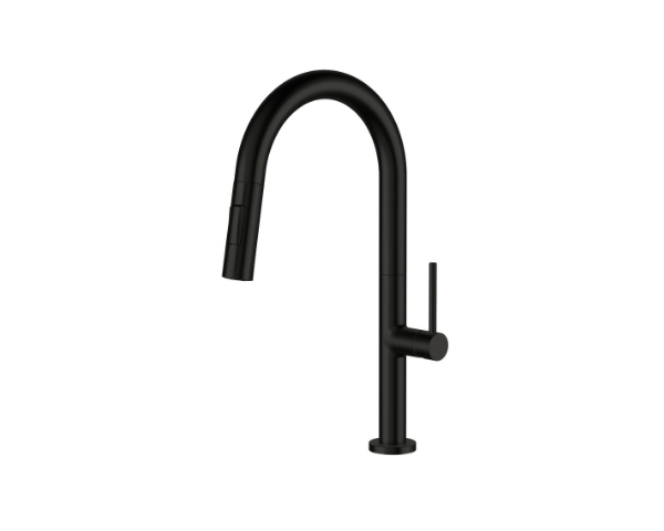Matt black kitchen faucet with pull cord